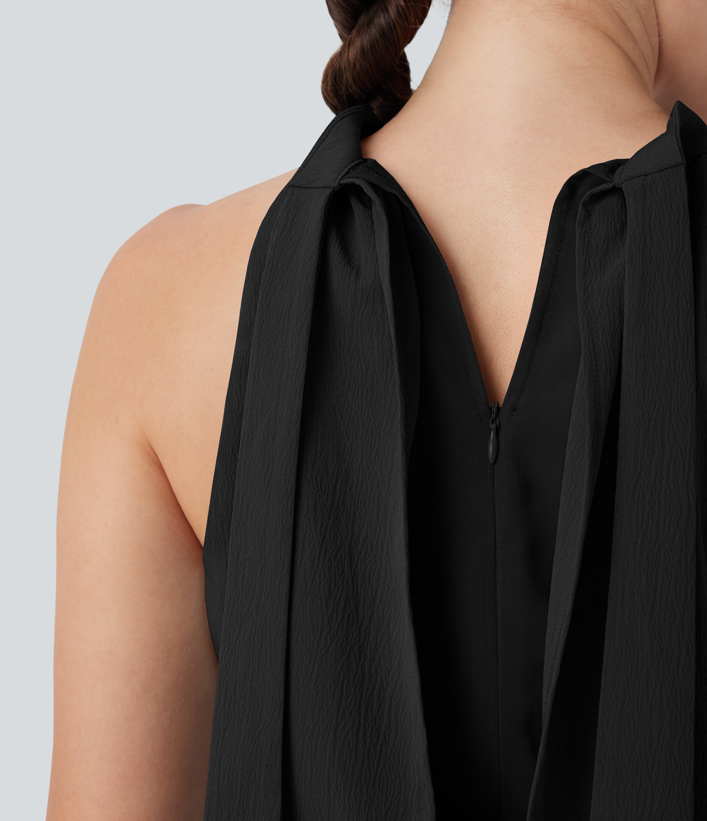SoftlyZeroTM Airy Halter Tie Back Cool Touch Midi Work Dress with Pockets-UPF50+
