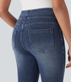 FlexTM High-Waisted Denim Casual Capri Leggings with Pockets