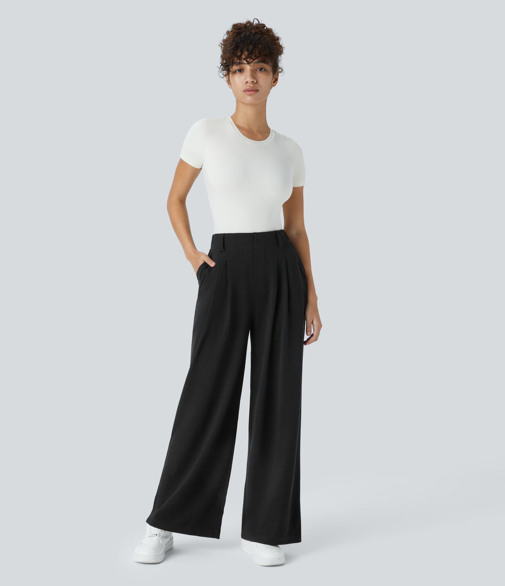 FlexTM High Waisted Side Pocket Wide Leg Waffle Work Pants