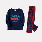 Christmas Family Matching Pajamas-Navy & Red Plaid Pjs Set with "We Are Family Christmas 2025" Print