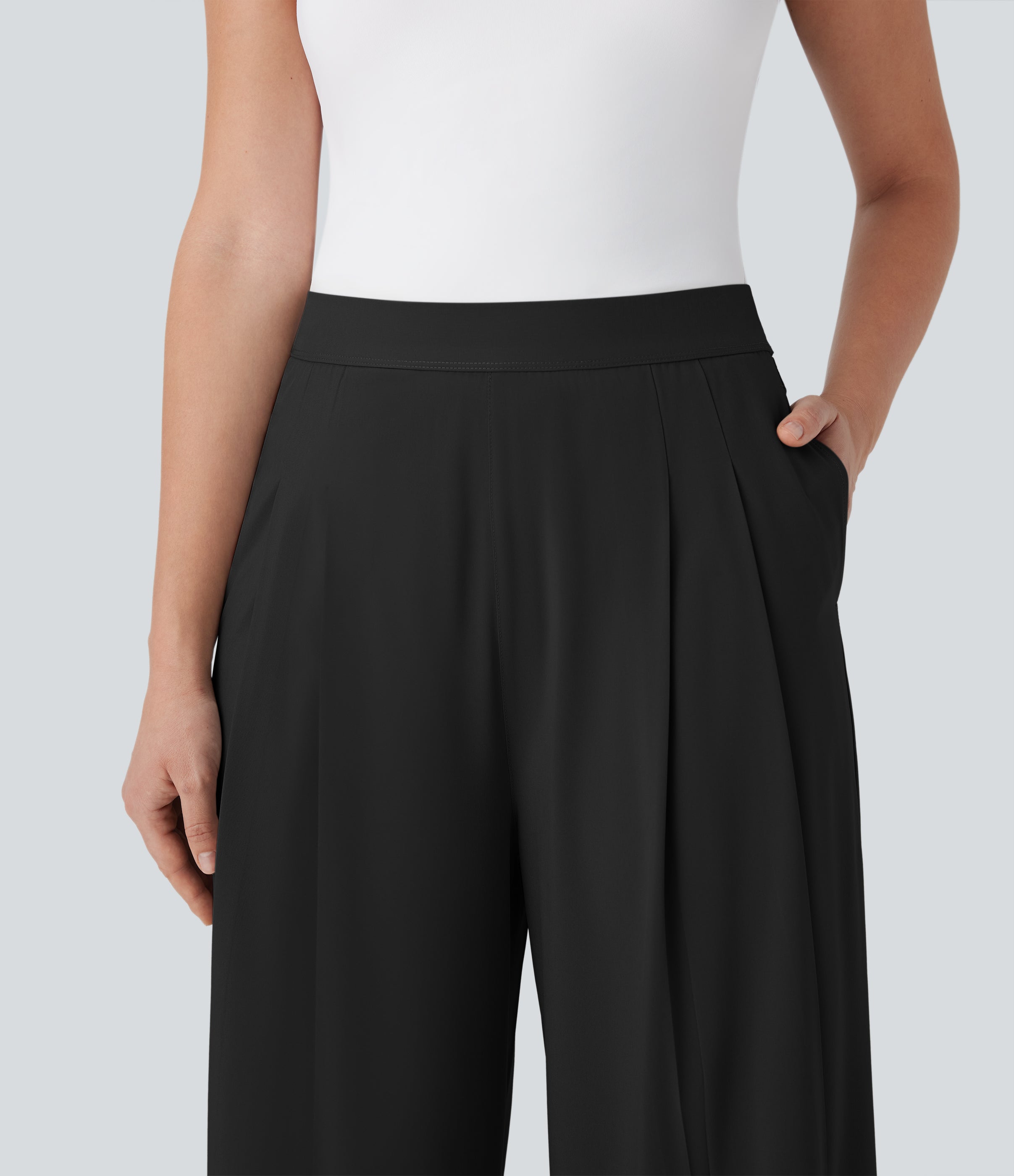 BreezefulTM High Waisted Wide Leg Quick Dry Work Pants with Pockets
