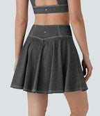 FlexTM High Waisted 2-in-1 Cool Touch Washed Stretchy Knit Denim Mini Tennis Skirt with Pockets