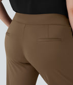 Plus Size FlexTM High Waisted Work Flare Pants with Side Zip Pockets