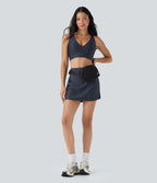 SoCinched High Waisted Tummy Control Butt Lifting Curved Hem 2-in-1 Sheen Yoga Skirt with Pockets