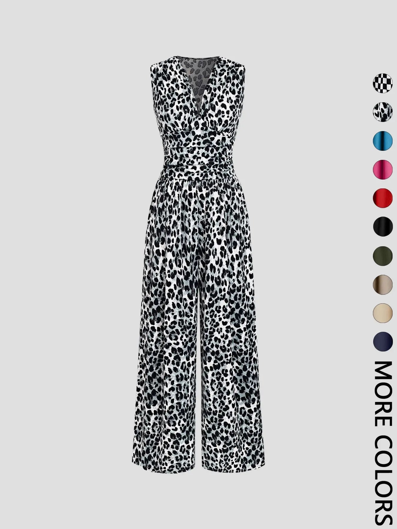 Women's Ruched Deep V Neck Wide Leg Jumpsuit