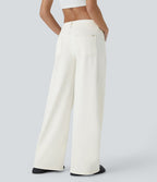 FlexTM Asymmetric Low Rise Zipper Pockets Baggy Wide Leg Washed Casual Jeans