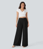 High Waisted Casual Linen-Feel Pants with Pockets