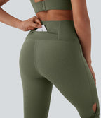 High-Waisted Cut-Out Quick-Dry Yoga Pedal Pusher Leggings with Pocket