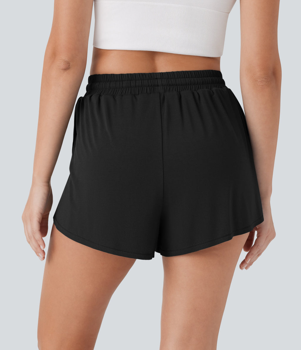 High Waisted Drawstring 2-in-1 Casual Shorts with Pocket