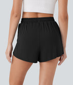 High Waisted Drawstring 2-in-1 Casual Shorts with Pocket