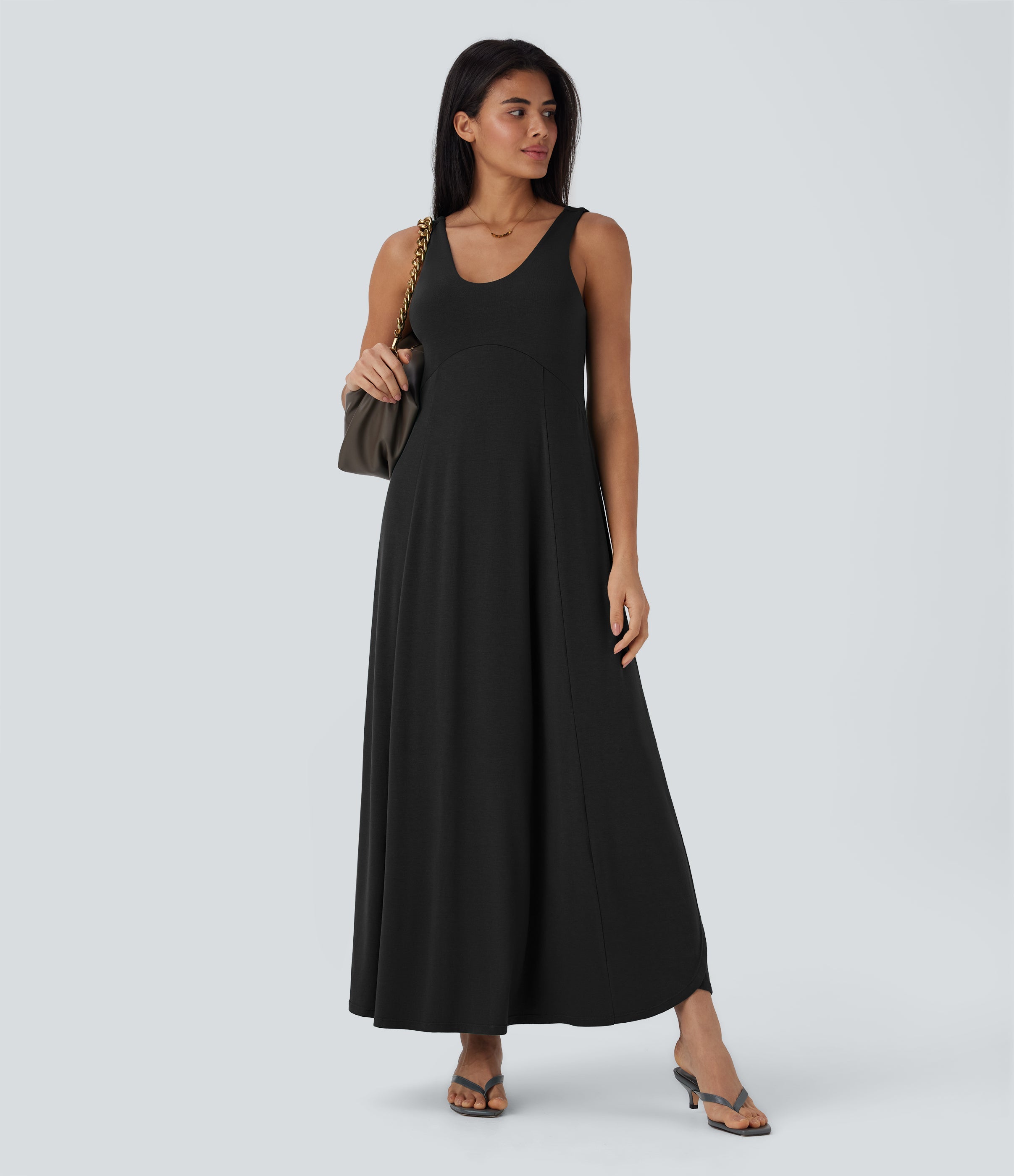 U Neck Flowy Maxi Casual Tank Dress