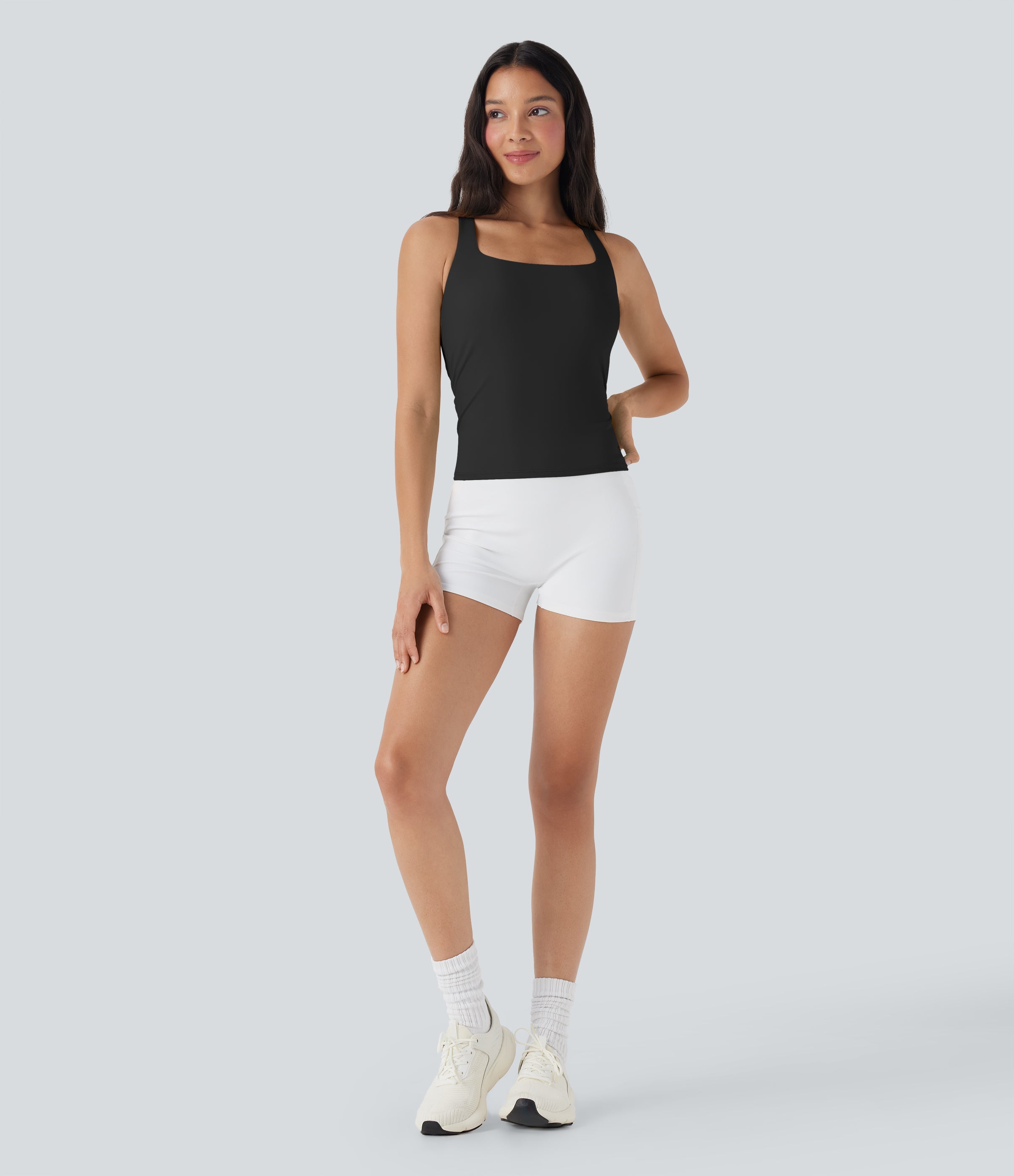 SoftlyZeroTM Airy Square Neck Cropped Cool Touch Running Tank Top-Longer Length-UPF50+