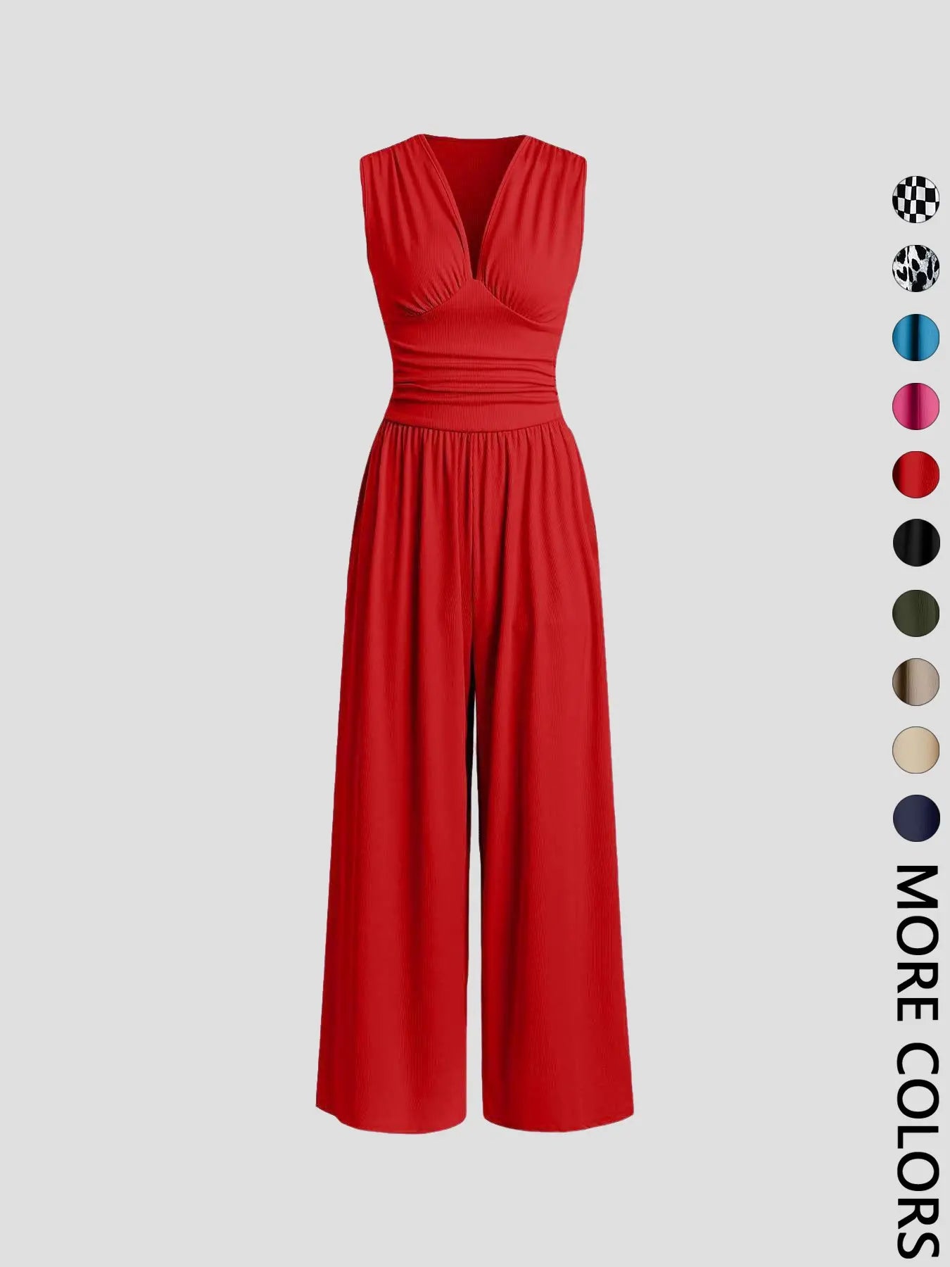 Women's Ruched Deep V Neck Wide Leg Jumpsuit