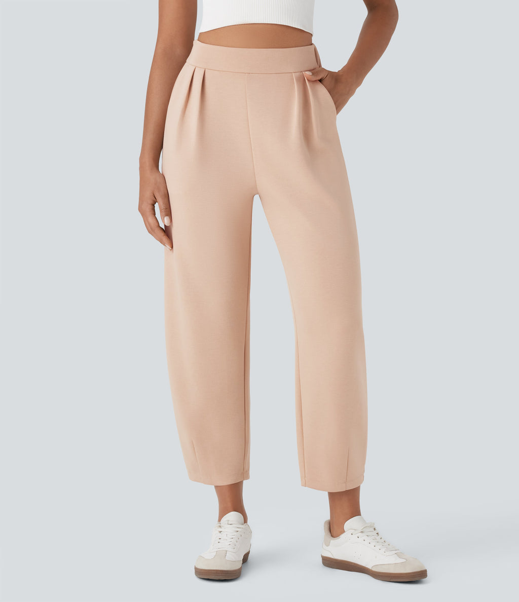 High Waisted Barrel Leg Casual Pants with Pockets