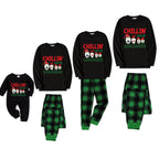Christmas Family Matching Pajamas-Black Top and Green Plaid Pants Pjs Set with "Chillin With My Gnomies" Print