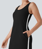 SoftlyZeroTM Airy Color Block Hem Cool Touch Workout Active Tank Dress with Pockets-UPF50+