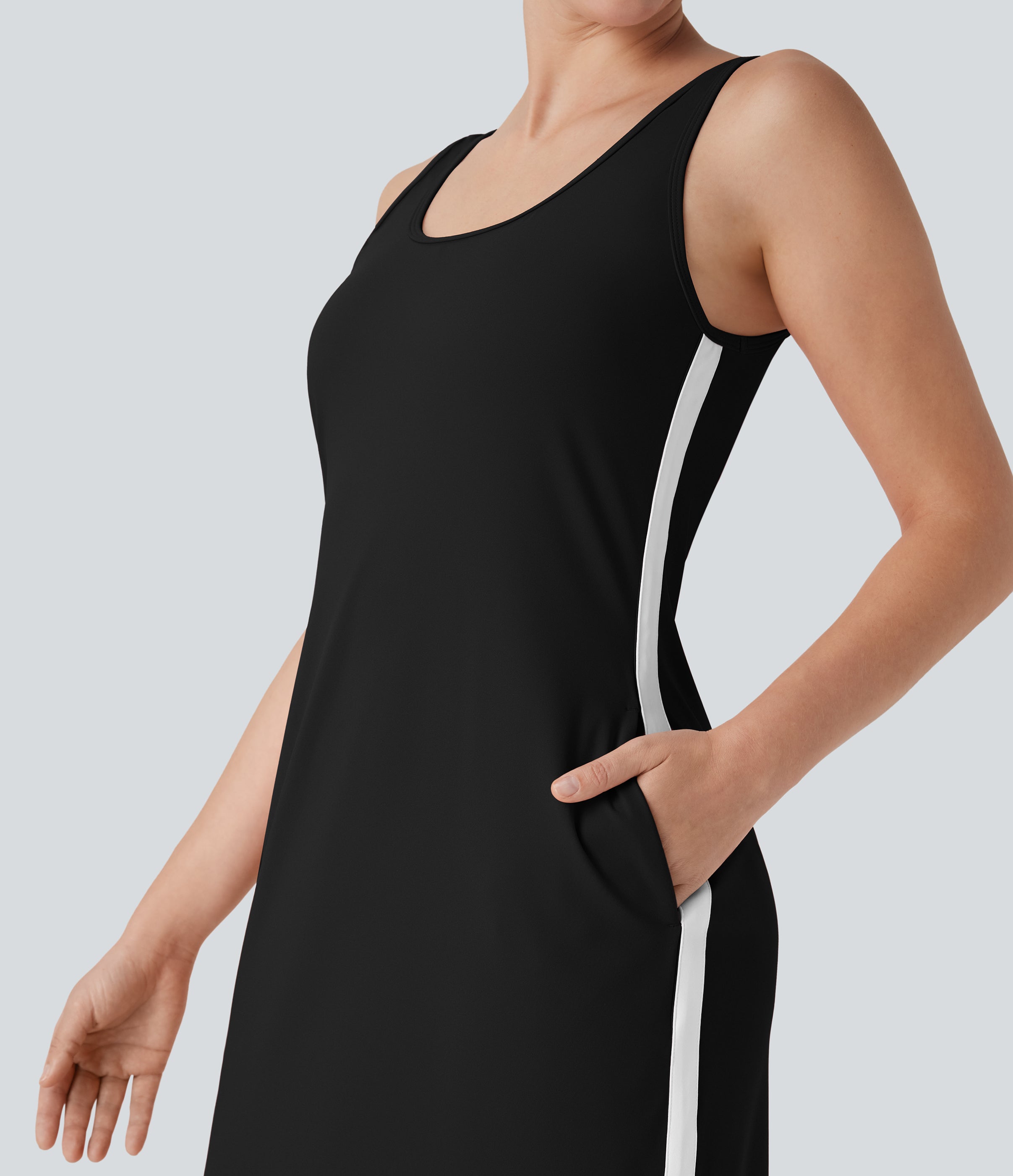 SoftlyZeroTM Airy Color Block Hem Cool Touch Workout Active Tank Dress with Pockets-UPF50+