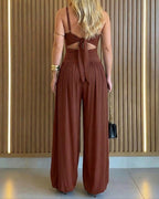 CHICME Women's Cut-out Waist Cami Jumpsuit Backless Tie-Back Lantern Romper Ruched High Waist Summer Jumpsuit