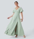 V Neck Short Sleeve Maxi Dress