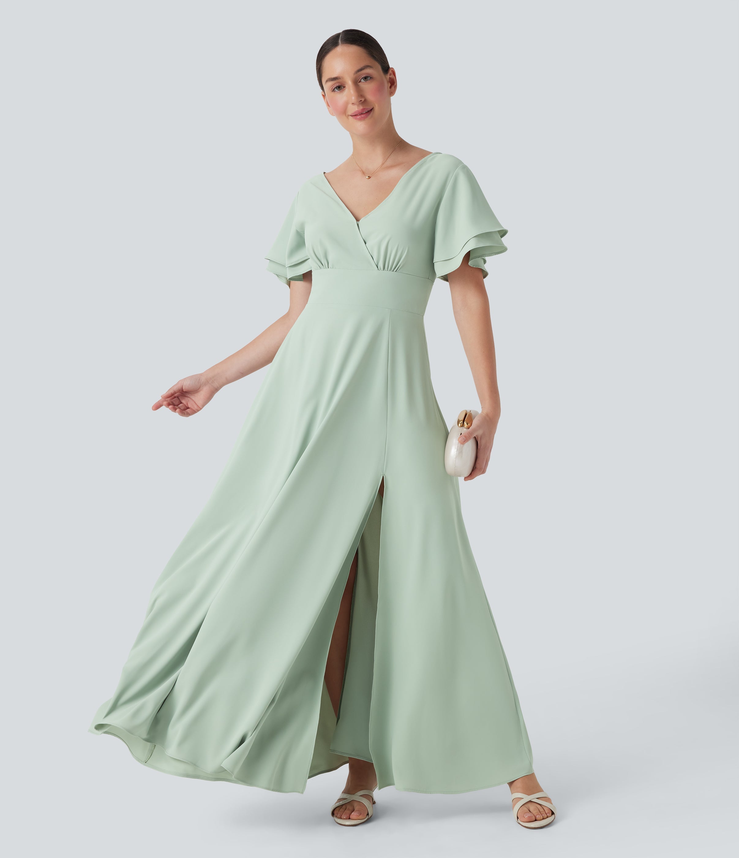 V Neck Short Sleeve Maxi Dress