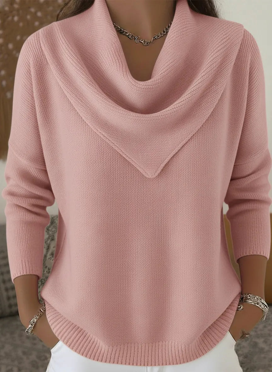 Elegant Retro Soft Triangle Neck Solid Color Sweater Top
