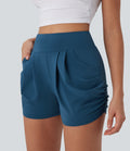 High Waisted Ruched Casual Shorts with Pockets