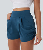 High Waisted Ruched Casual Shorts with Pockets
