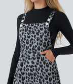 Leopard Print Waffle Casual Overalls with Pockets