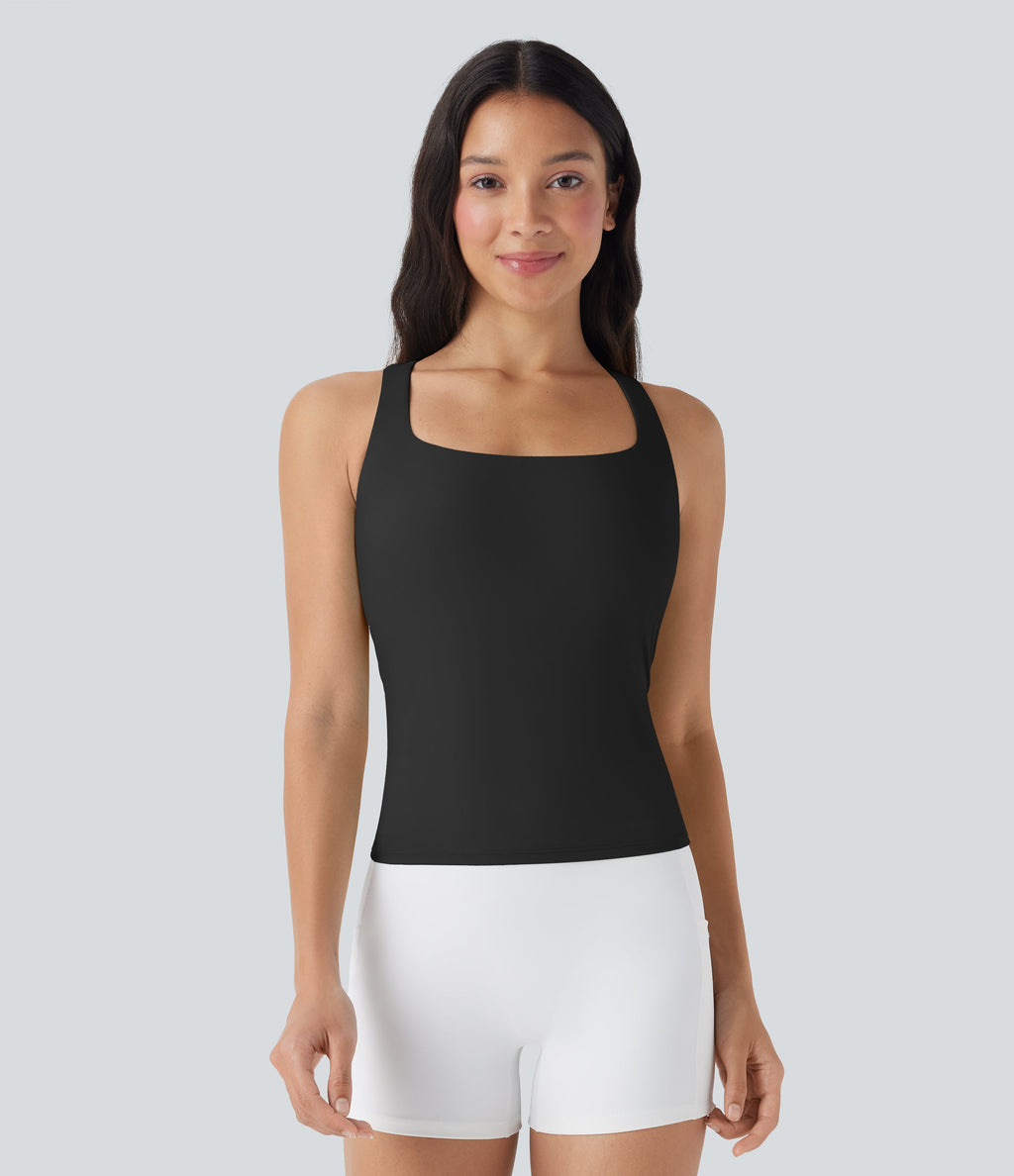 SoftlyZeroTM Airy Square Neck Cropped Cool Touch Running Tank Top-Longer Length-UPF50+