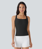 SoftlyZeroTM Airy Square Neck Cropped Cool Touch Running Tank Top-Longer Length-UPF50+