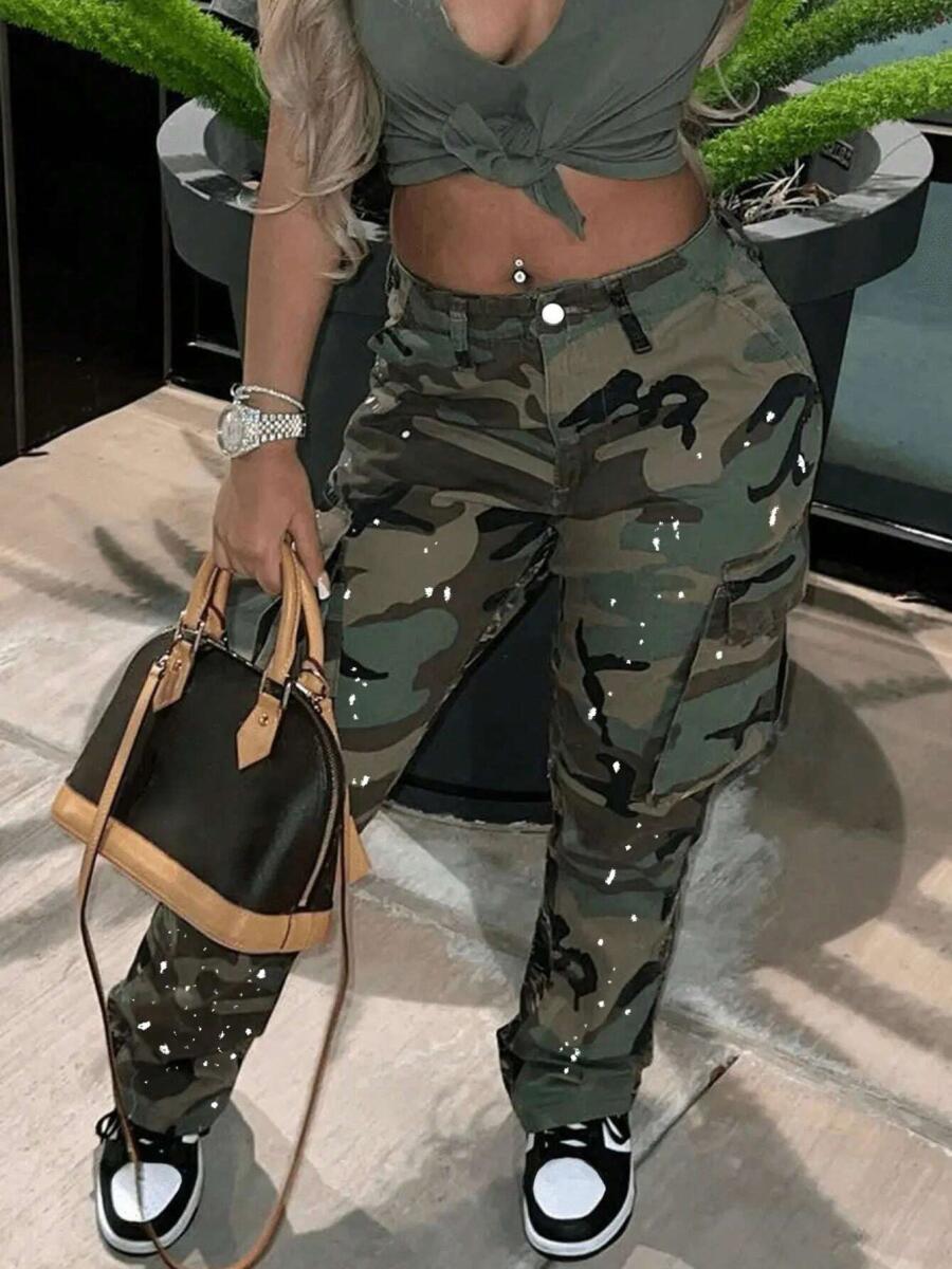 Women Camouflage Casual Young Fashion Denim Jeans