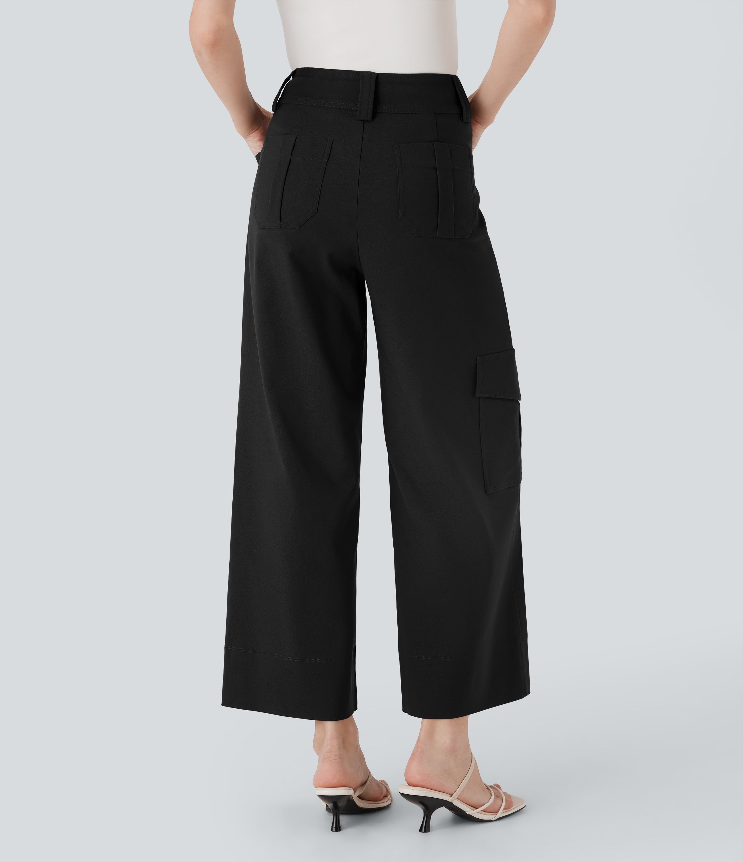 High Waisted Straight Leg Work Cargo Pants with Pockets