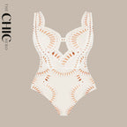 White Sexy Petal Hollow One-Piece V Neck Swimsuit&Skirt