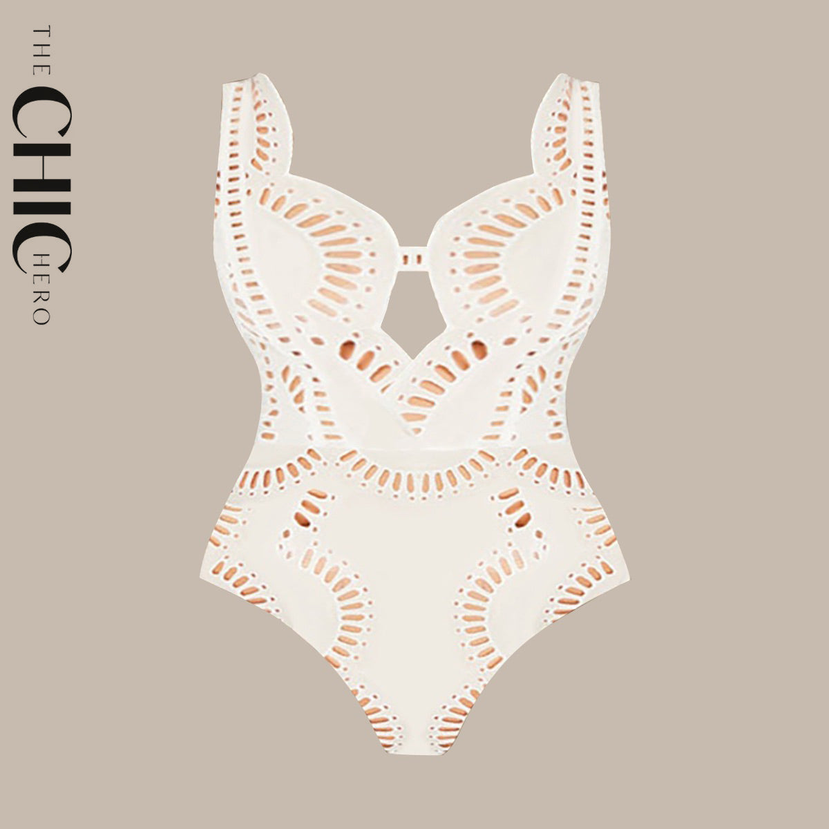 White Sexy Petal Hollow One-Piece V Neck Swimsuit&Skirt