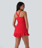 SoftlyZeroTM Contrast Lace 2-Piece Mini Yoga Active Dress with Pocket