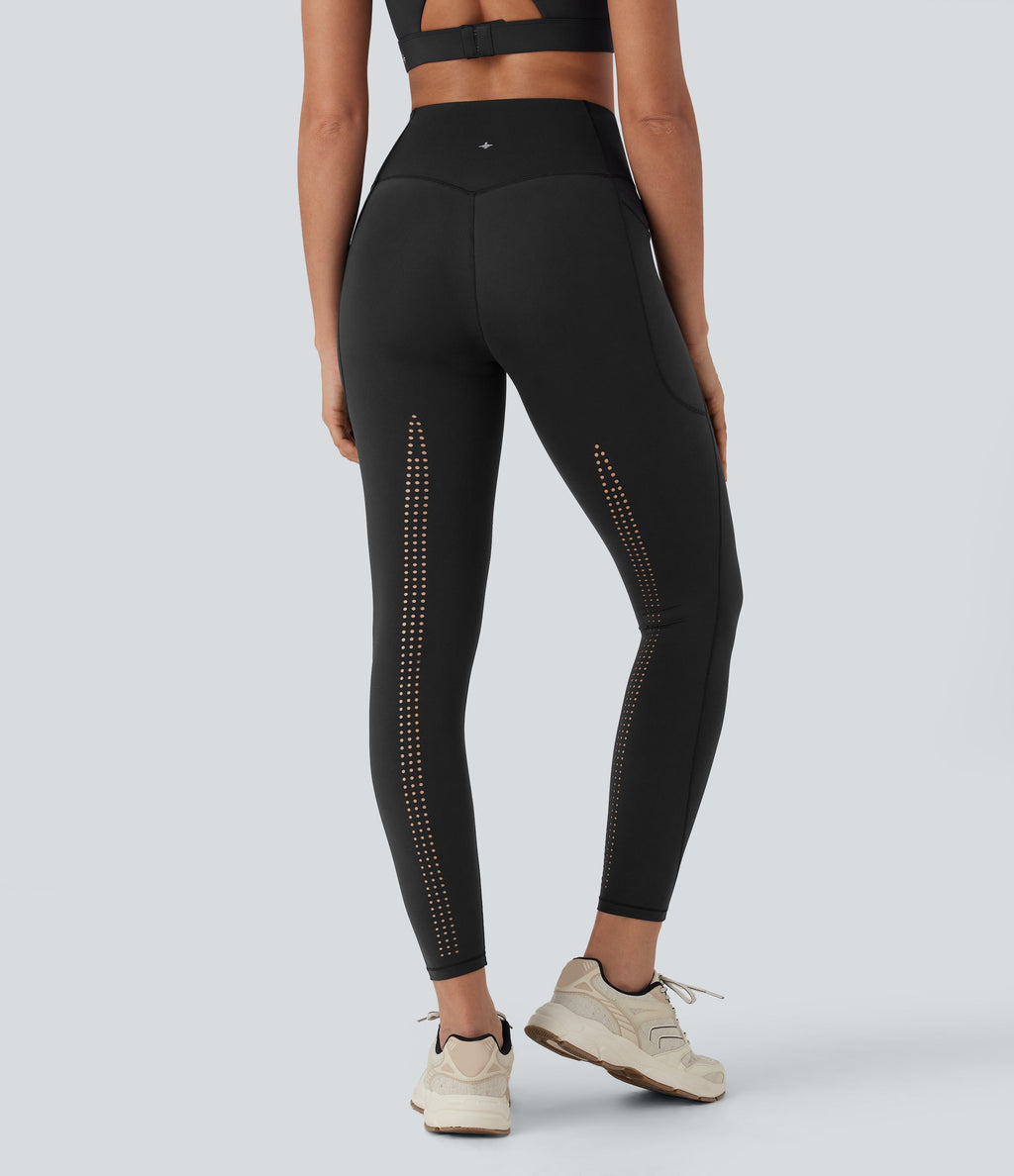 UltraSculptTM Cool Quick Dry SoCinched High Waisted Tummy Control Cut Out Yoga Leggings with Pockets-UPF50+