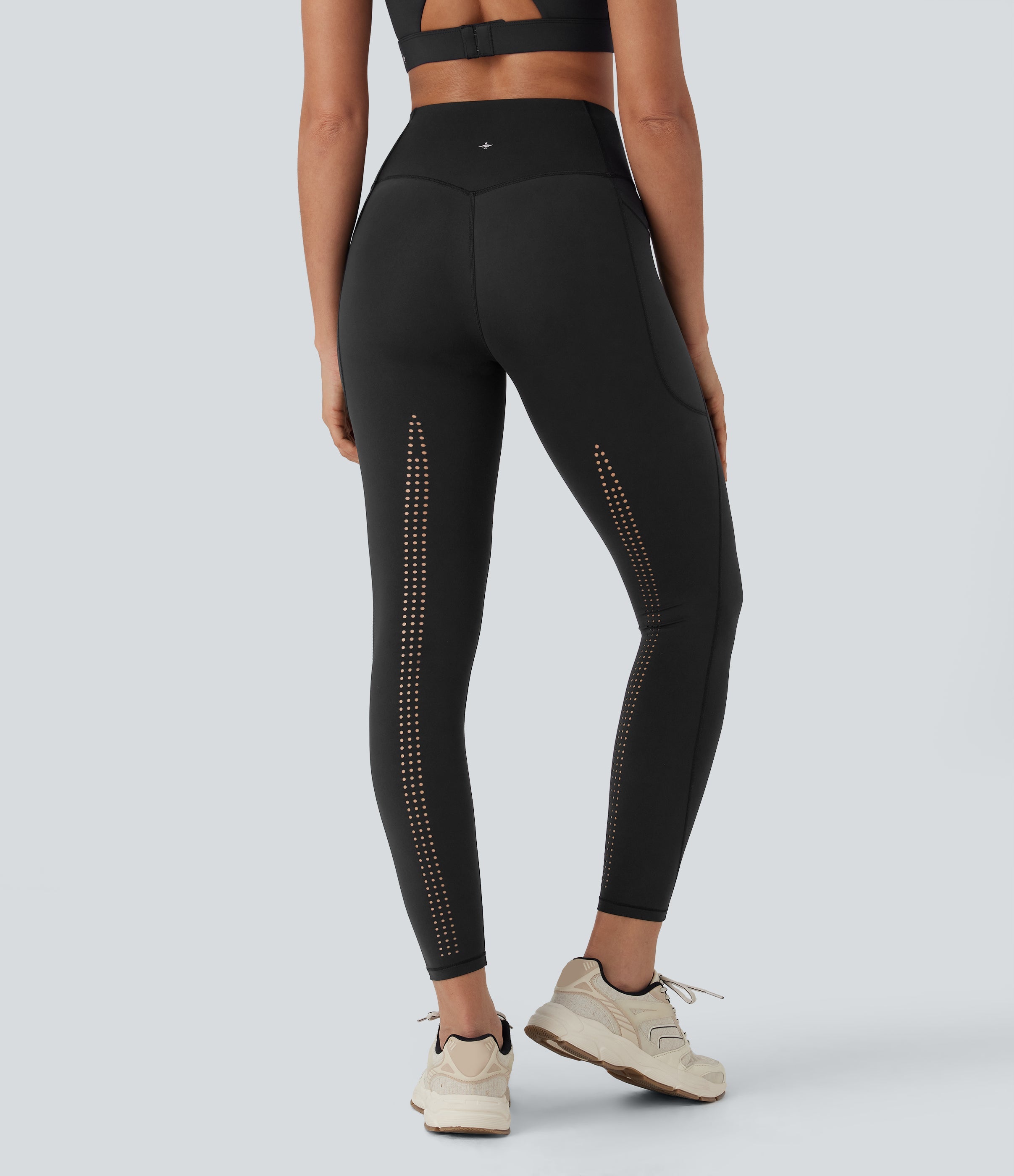 UltraSculptTM Cool Quick Dry SoCinched High Waisted Tummy Control Cut Out Yoga Leggings with Pockets-UPF50+