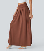 Socinched High Waisted Tummy Control Flare Maxi Casual Skirt with Pockets