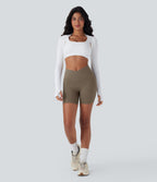 UltraSculptTM High Waisted Crossover Tummy Control Butt Lifting Yoga Biker Shorts 5'' with Pockets