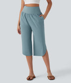 BreezefulTM SoCinched High Waisted Tummy Control Hem Quick Dry Capri Pants with Pockets