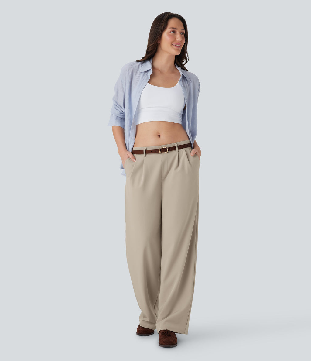 Quick Dry Low Rise Inside Drawstring Straight Leg Casual Pants with Pockets-UPF 40+