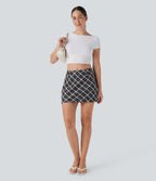 Mid Rise 2-in-1 Plaid A-line Mini Casual Skirt with Pocket