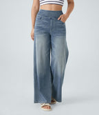 2026🔥FlexTM High Waisted Multiple Pockets Washed Stretchy Knit Casual Bootcut Jeans