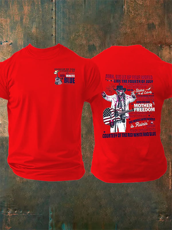 Men's RED WHIET BLUE Print T-Shirt
