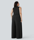 Plus Size V Neck Sleeveless Jumpsuit with Pockets-Easy Peezy Edition