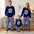 Christmas Make Memories Together 2025 Print Blue and White Plaid Family Matching Pajamas