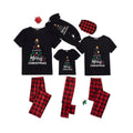 We Wish You A Merry Christmas Tree Family Pajamas Set - Black Top Red Pants Red Plaid Pattern Christmas Tree Letter Print