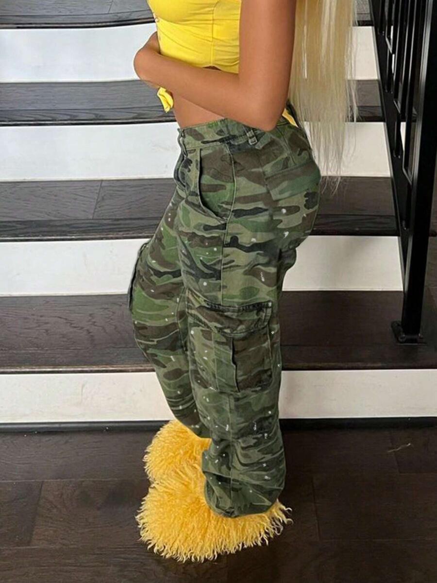 Women Camouflage Casual Young Fashion Denim Jeans