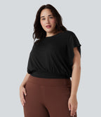 Round Neck Short Batwing Sleeve Work Plus Size T-Shirt