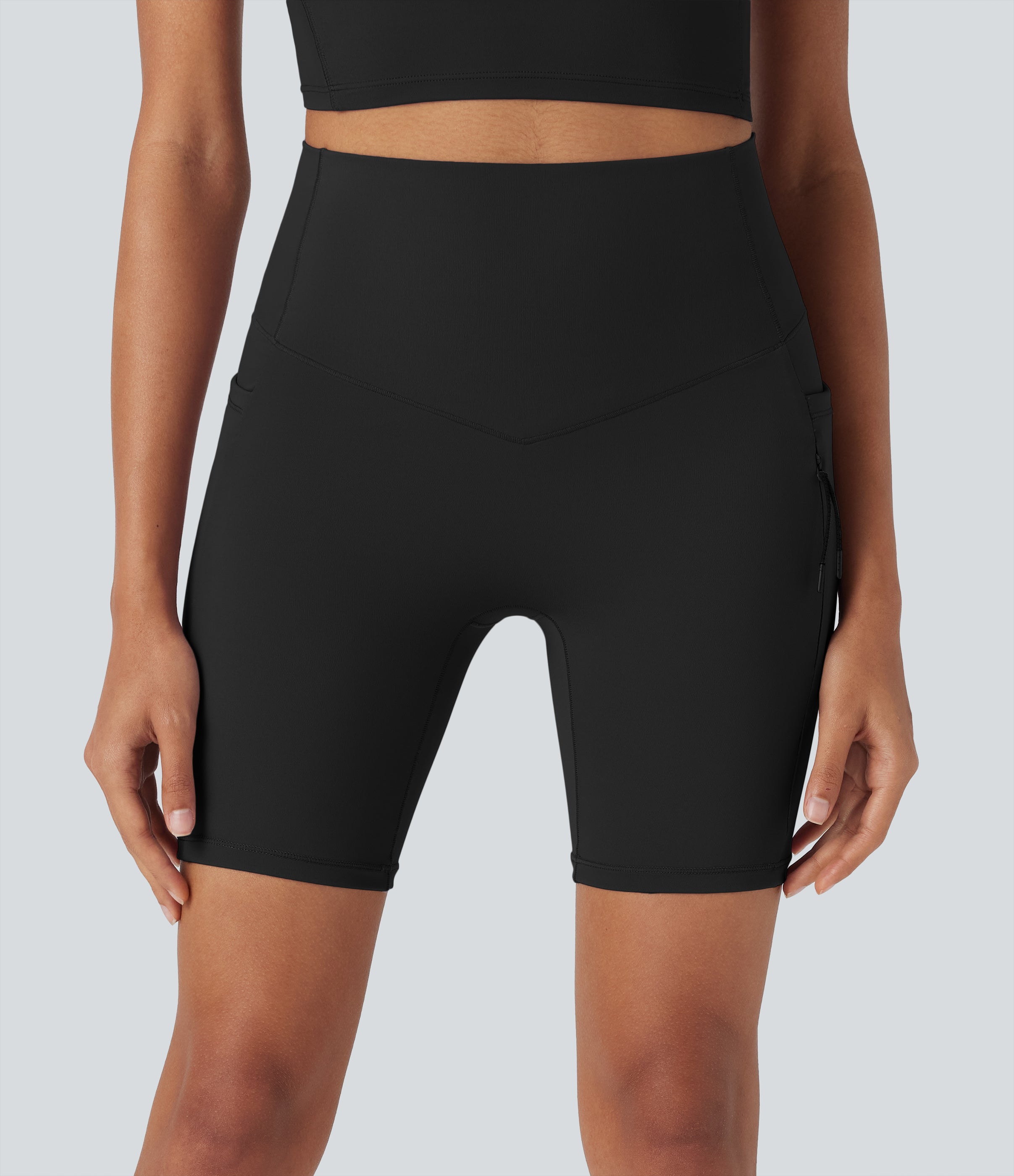 UltraSculptTM Cool Quick Dry SoCinched High Waisted Tummy Control Hiking Biker Shorts 7'' with Pockets-UPF 50+